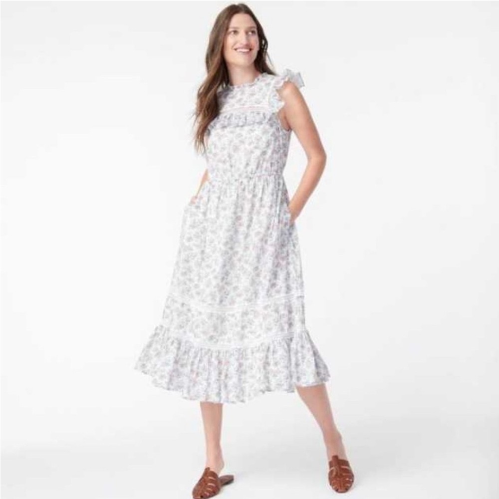 J. Crew x Liberty XXL Tiered Ruffle Dress Winding Roses‎  print Cottagecore